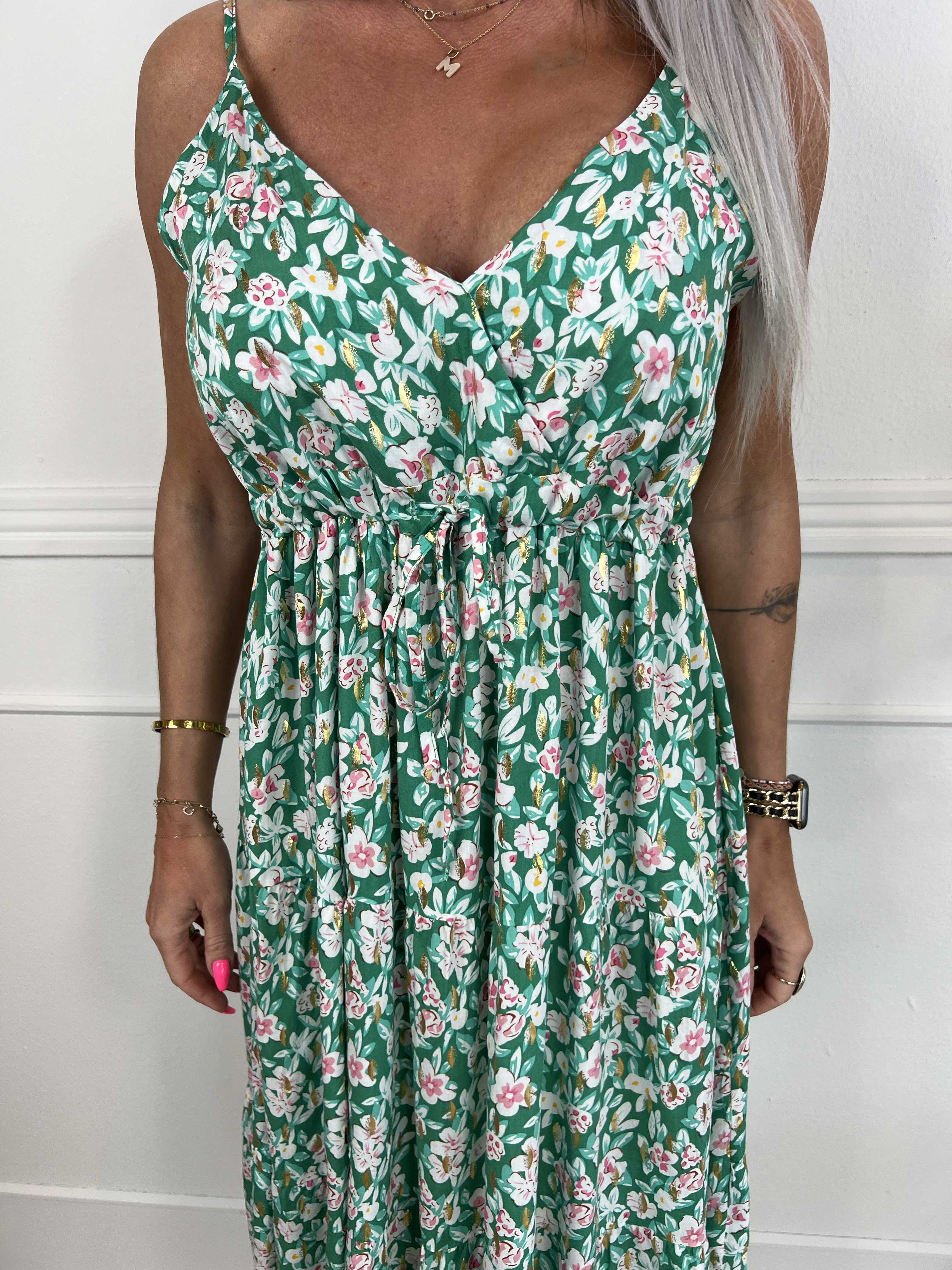 Lucie Small Flower Short - Viskosbandklänning i blommigt tryck med v-ringning